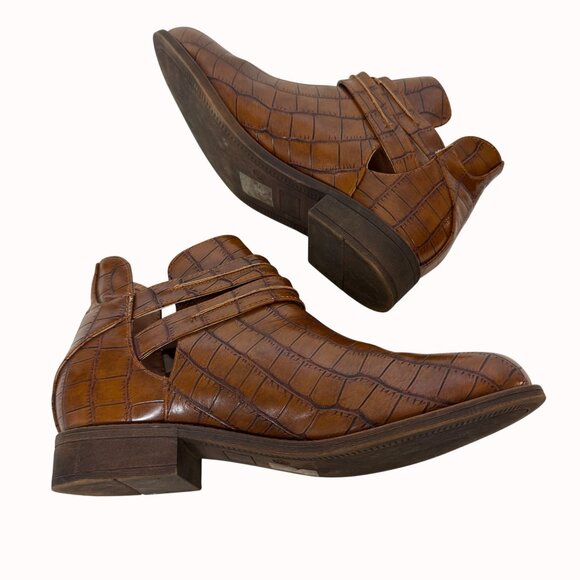 Mata Croc Embossed Ankle Boots Brown Size 8.5 Double Buckle Straps Western Style - Picture 6 of 15